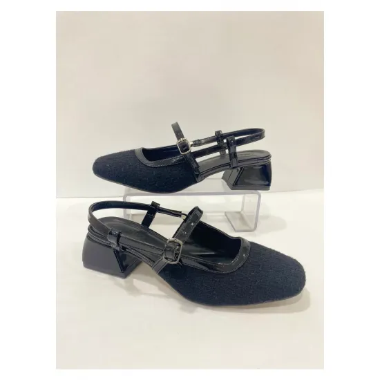 Arkası Açık Kalın Topuklu Ayakkabı