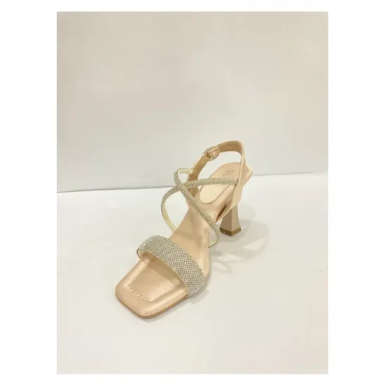 Bilekten bağlamalı çapraz bantlı taş süslemeli abiye sandalet