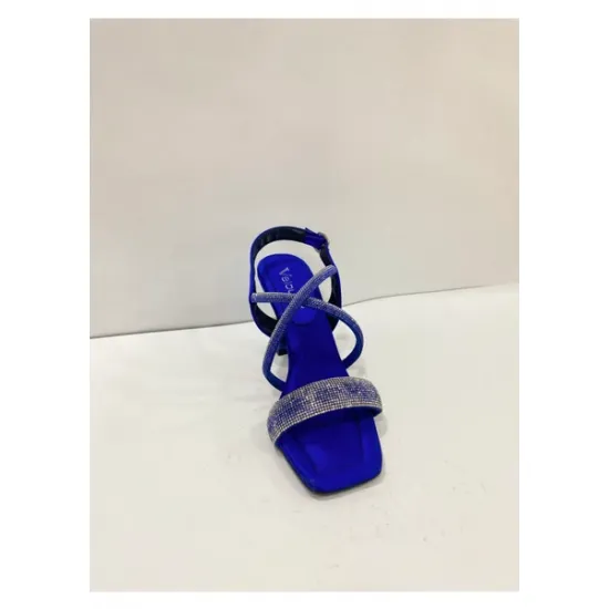 taş süslemeli saks mavisi abiye sandalet