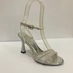 Taşlı Topuklu Bilekten Bağlamalı Sandalet Ayakkabı